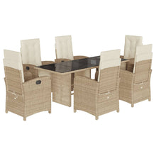 Tuinset met kussens poly rattan beige 7 Glas beige and cream
