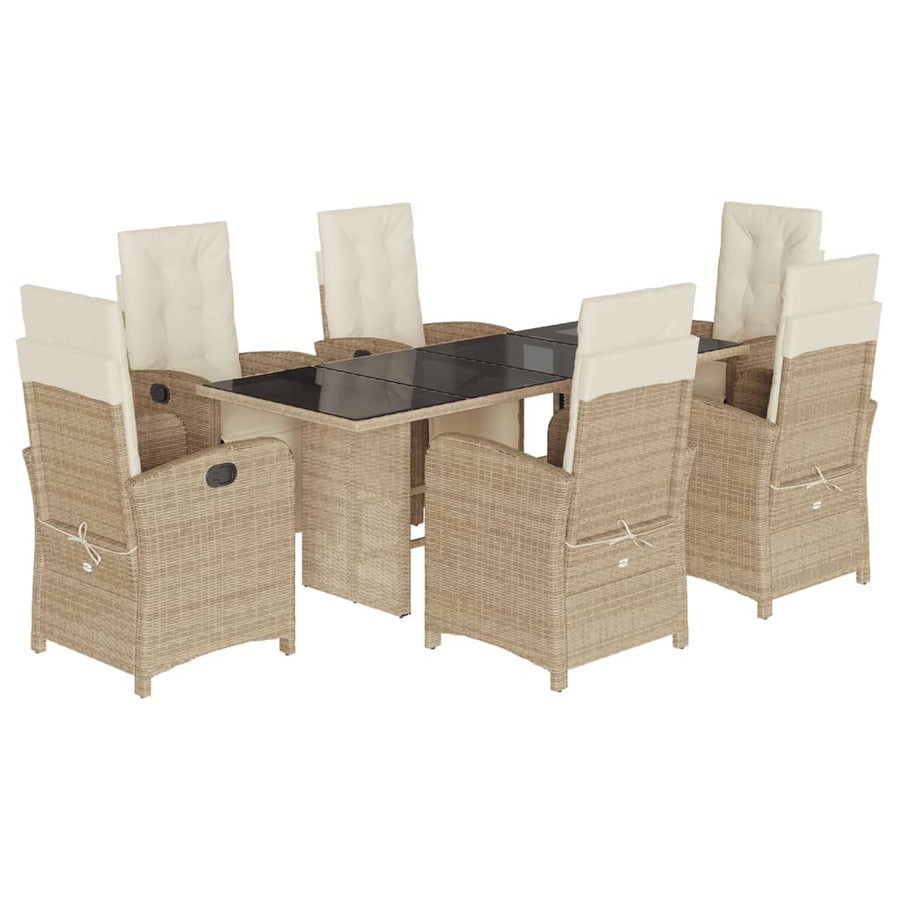 Tuinset met kussens poly rattan beige 7 Glas beige and cream