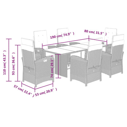 Tuinset met kussens poly rattan beige 7 Glas beige and cream