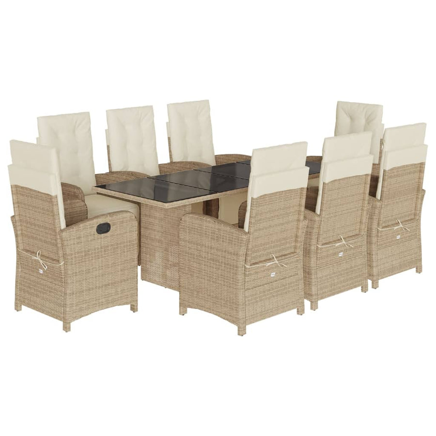 Tuinset met kussens poly rattan beige 9 Glas beige and cream