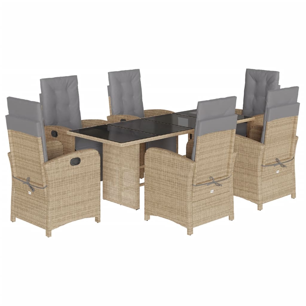 Tuinset met kussens poly rattan 7 Glas Beige en grijs