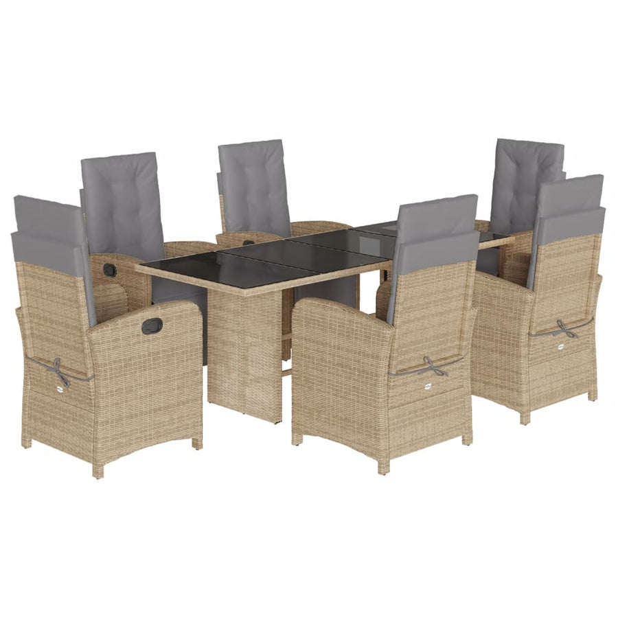 Tuinset met kussens poly rattan 7 Glas Beige en grijs