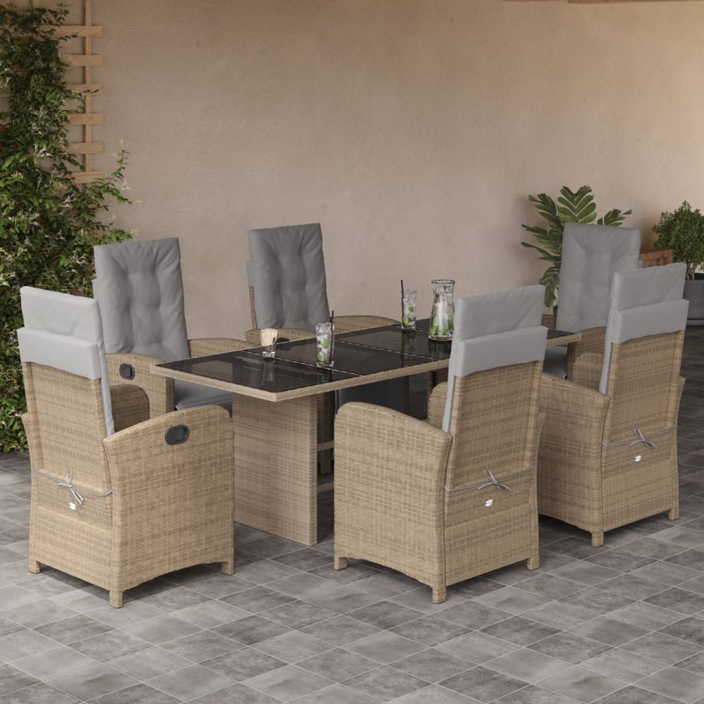 Tuinset met kussens poly rattan 7 Glas Beige en grijs