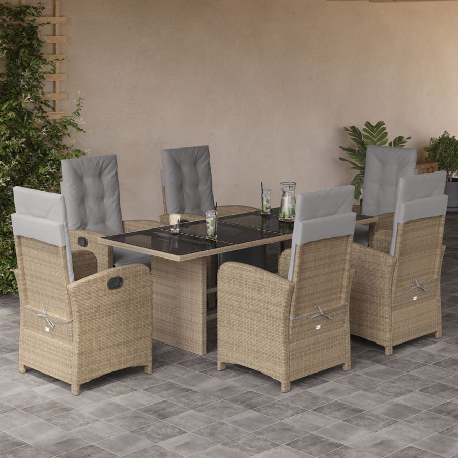 Tuinset met kussens poly rattan 7 Glas Beige en grijs