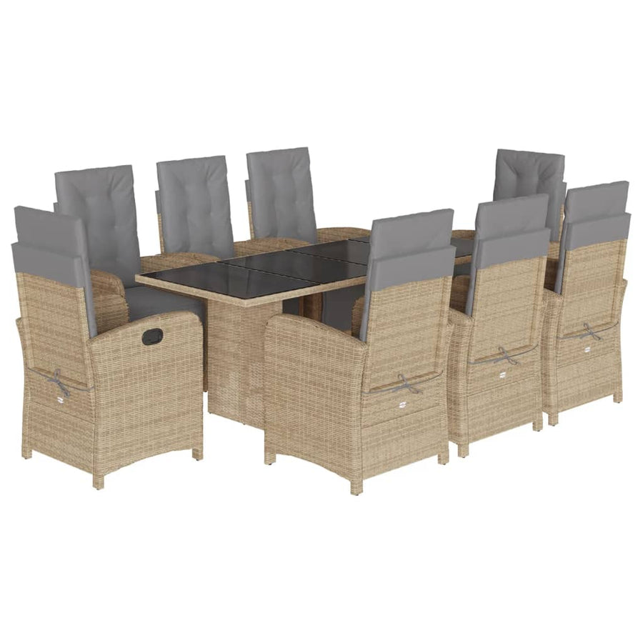 Tuinset met kussens poly rattan 9 Glas Beige en grijs