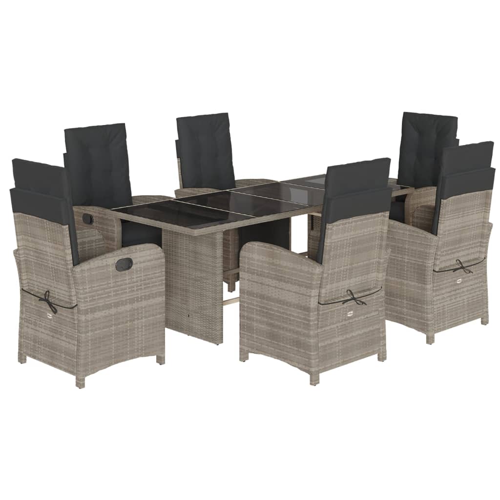 Tuinset met kussens poly rattan grijs 7 Glas Lichtgrijs