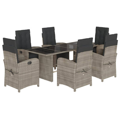 Tuinset met kussens poly rattan grijs 7 Glas Lichtgrijs