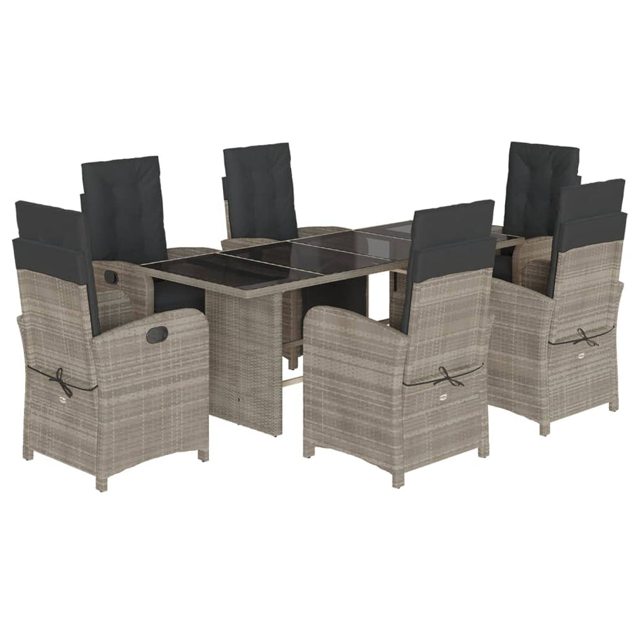 Tuinset met kussens poly rattan grijs 7 Glas Lichtgrijs