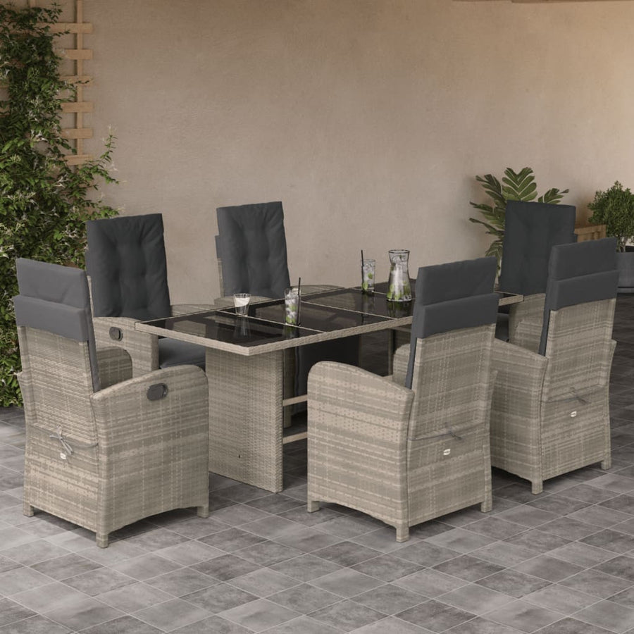 Tuinset met kussens poly rattan grijs 7 Glas Lichtgrijs