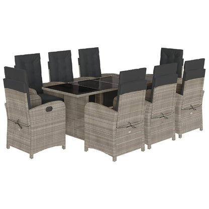 -Delige Tuinset Met Kussens Poly Rattan Lichtgrijs Glas 9