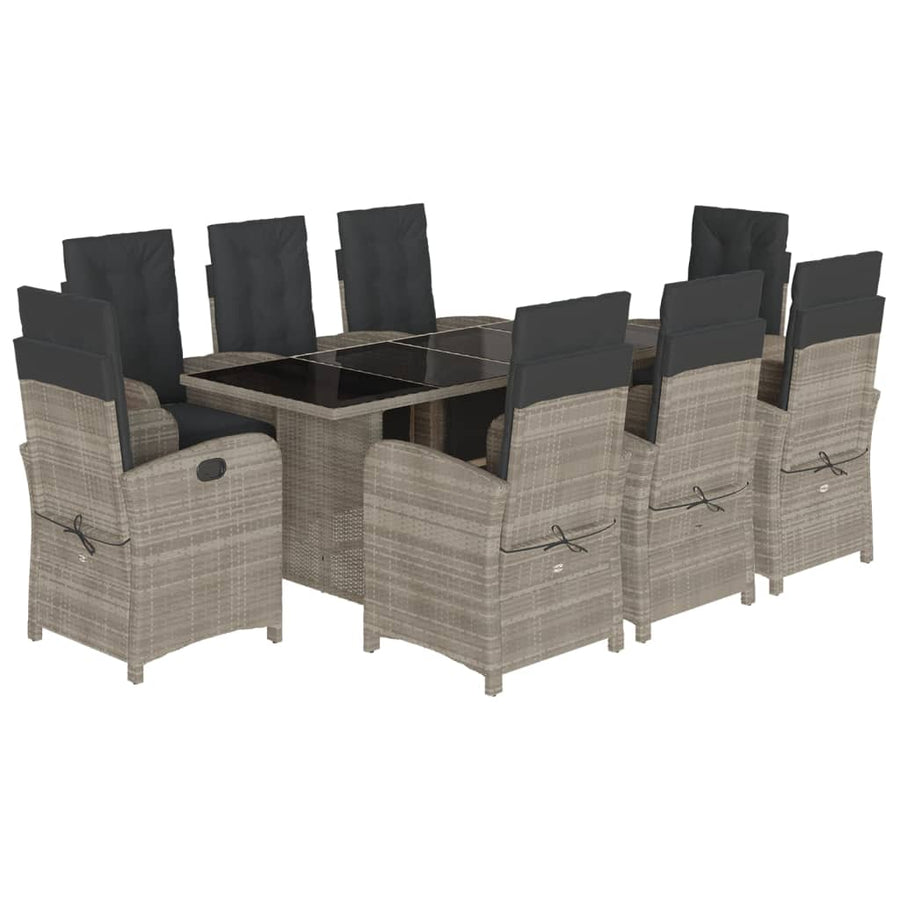 -Delige Tuinset Met Kussens Poly Rattan Lichtgrijs Glas 9