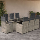 -Delige Tuinset Met Kussens Poly Rattan Lichtgrijs Glas 9