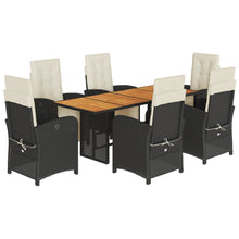 Tuinset met kussens poly rattan 7 Hout Zwart en crème
