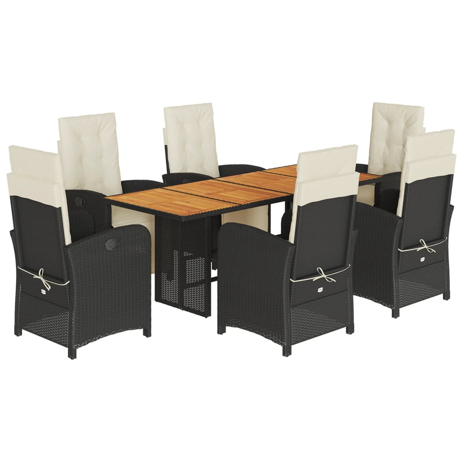 Tuinset met kussens poly rattan 7 Hout Zwart en crème