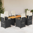 Tuinset 7-delig poly rattan zwart met kussens