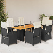 Tuinset 7-delig poly rattan zwart met kussens