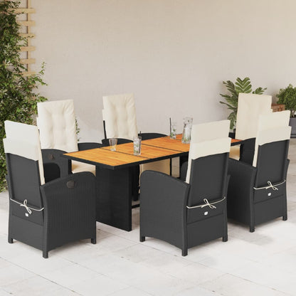 Tuinset met kussens poly rattan 7 Hout Zwart en crème
