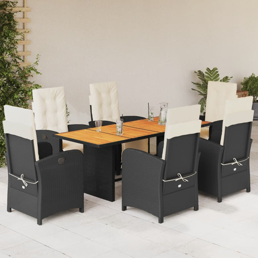 Tuinset met kussens poly rattan 7 Hout Zwart en crème