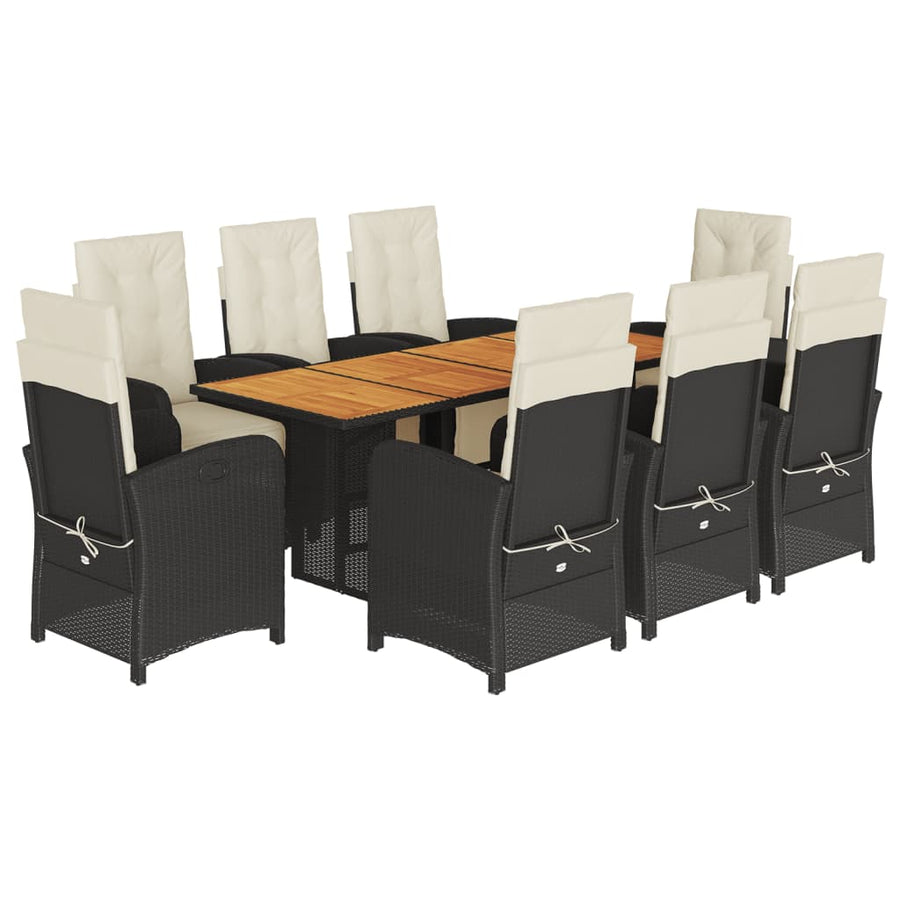 -Delige Tuinset Poly Rattan Zwart en crème Hout 9