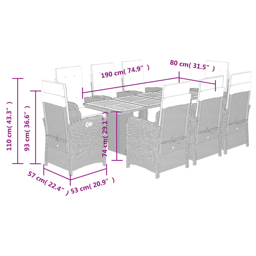-Delige Tuinset Poly Rattan Zwart en crème Hout 9