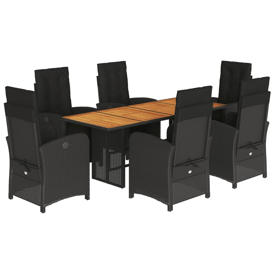 Tuinset met kussens poly rattan 7 Hout Zwart