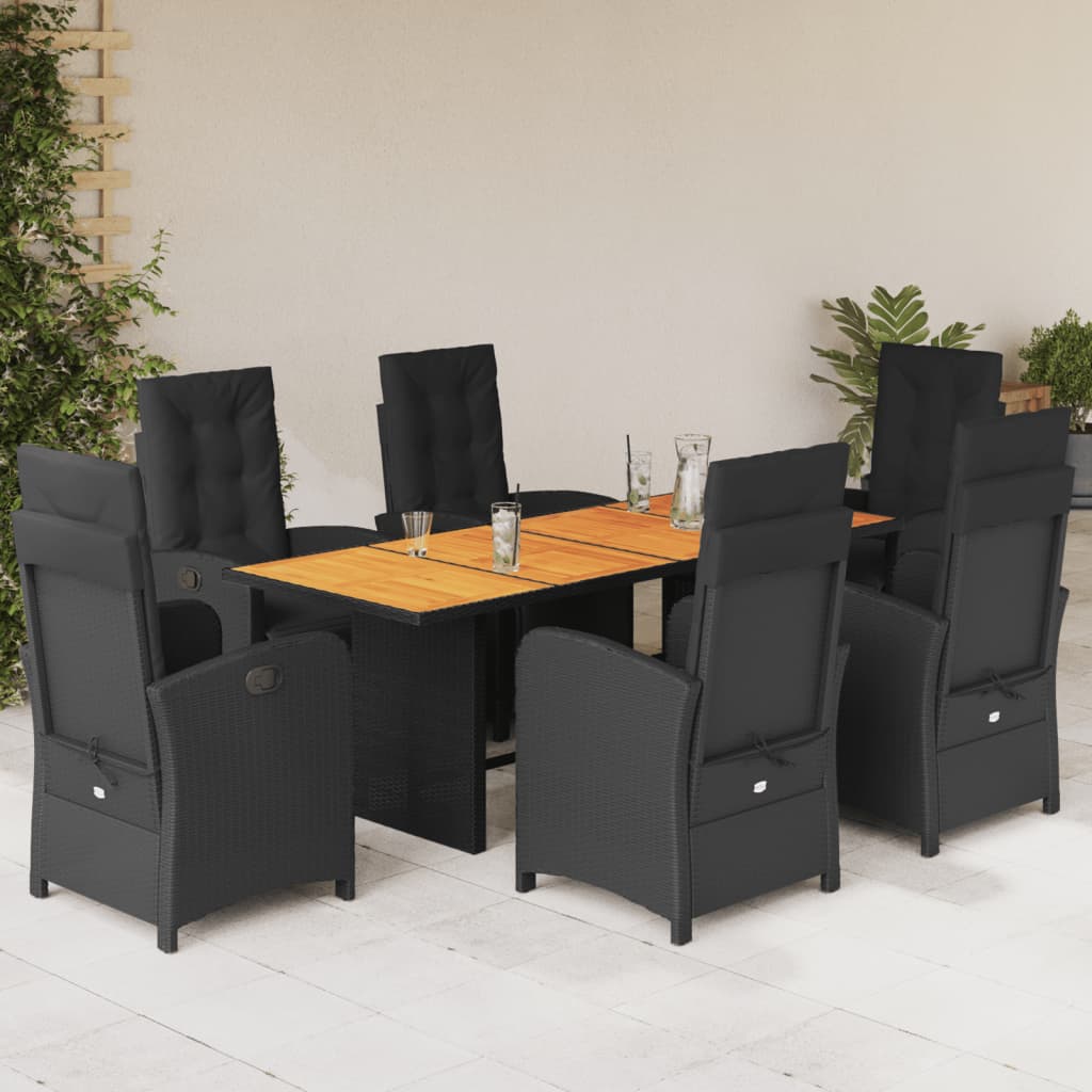 Tuinset met kussens poly rattan 7 Hout Zwart