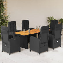 Tuinset met kussens poly rattan 7 Hout Zwart
