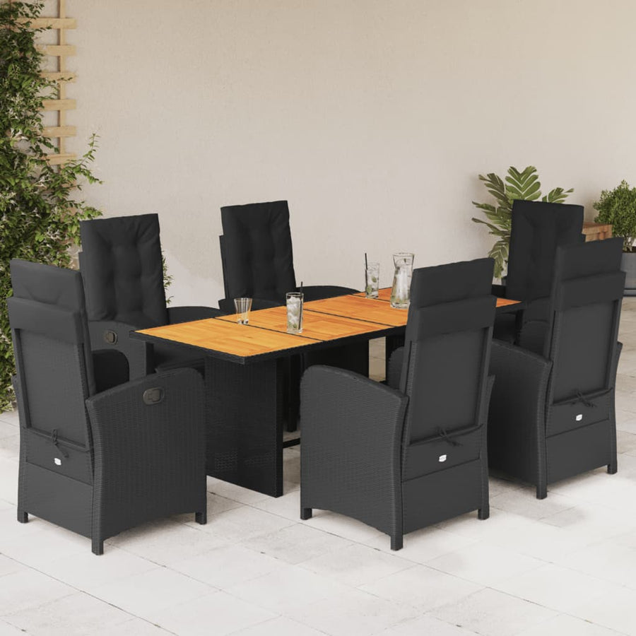 Tuinset met kussens poly rattan 7 Hout Zwart