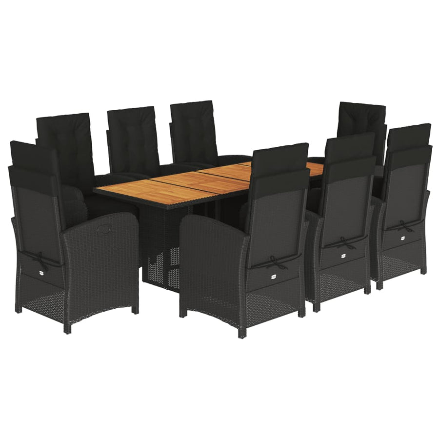 -Delige Tuinset Poly Rattan Zwart Hout 9