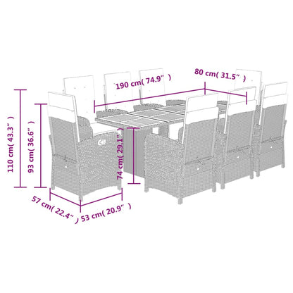 -Delige Tuinset Poly Rattan Zwart Hout 9