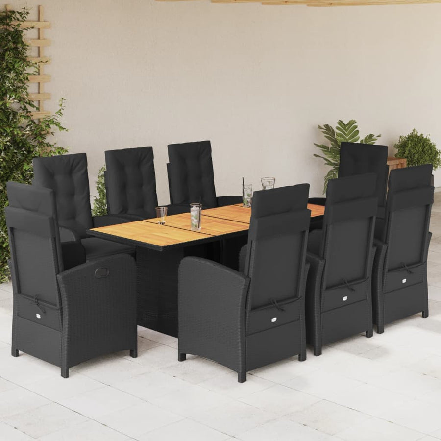 -Delige Tuinset Poly Rattan Zwart Hout 9