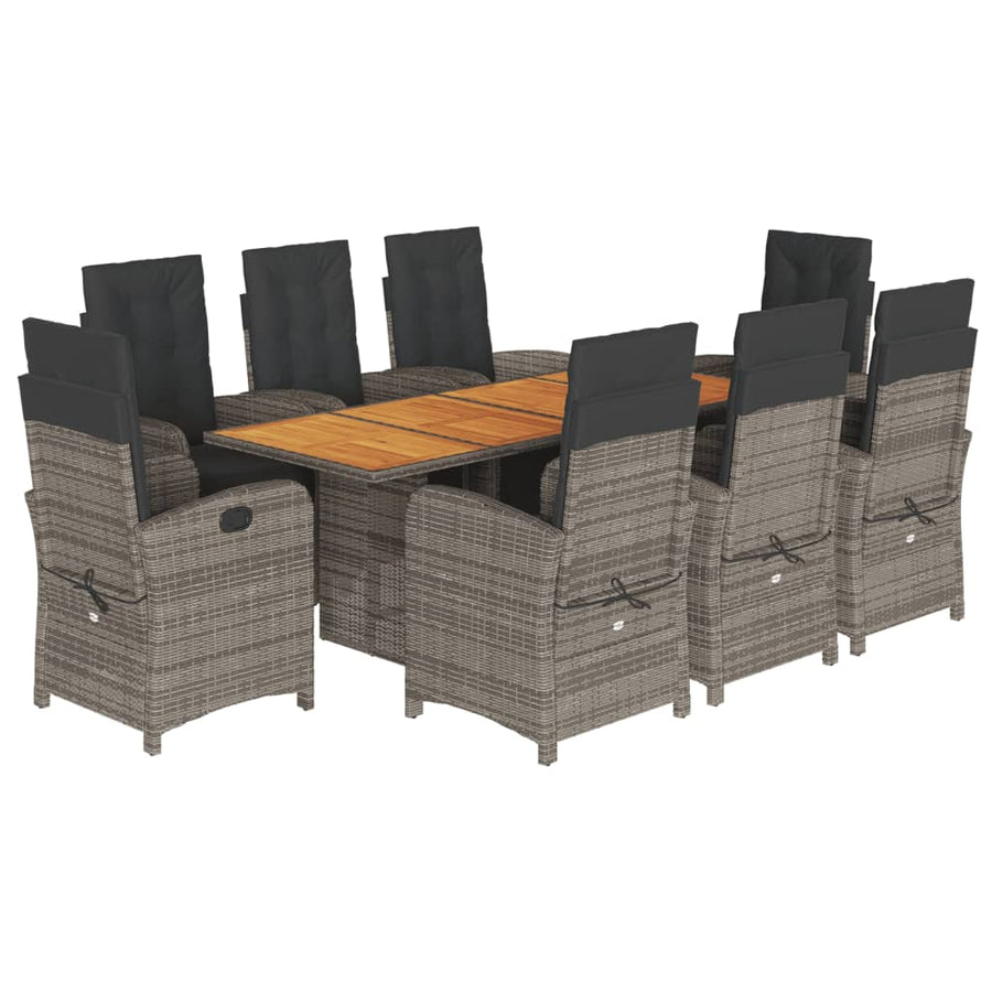 9-Delige Tuinset Met Kussens Poly Rattan Grijs
