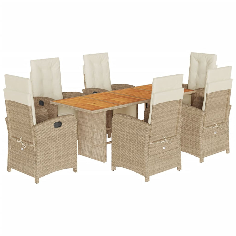 7-Delige Tuinset Met Kussens Poly Rattan 6 beige en crèmekleurig Hout