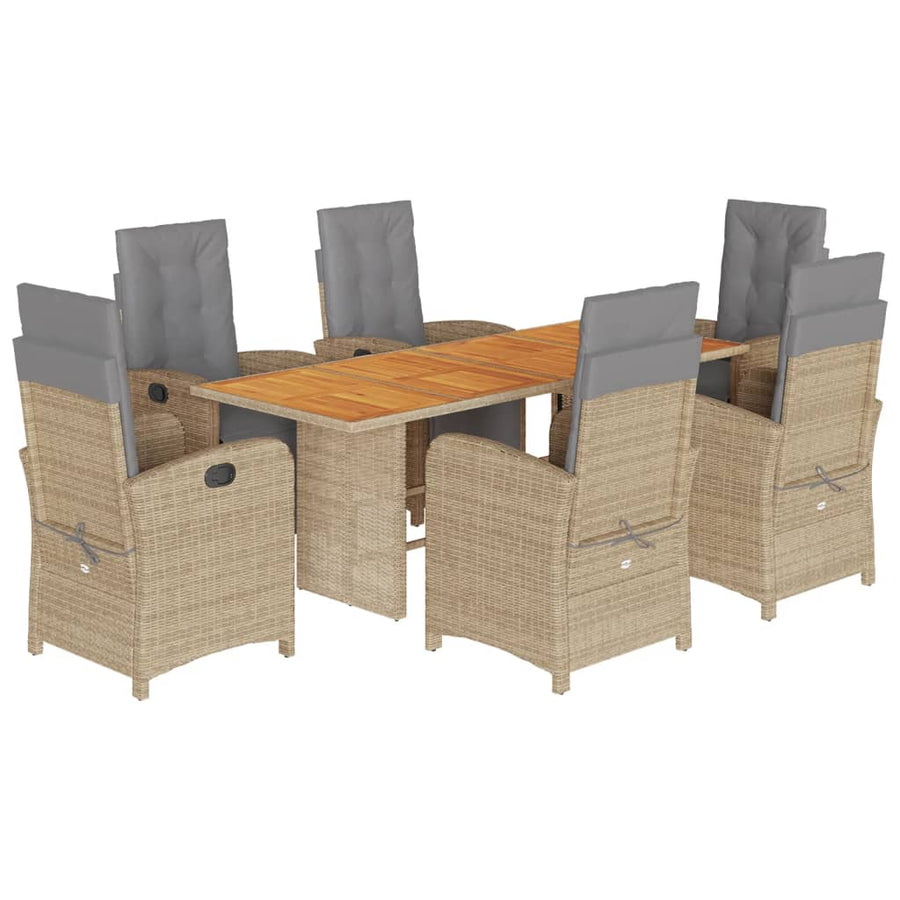 7-Delige Tuinset Met Kussens Poly Rattan 6 Beige en grijs Hout