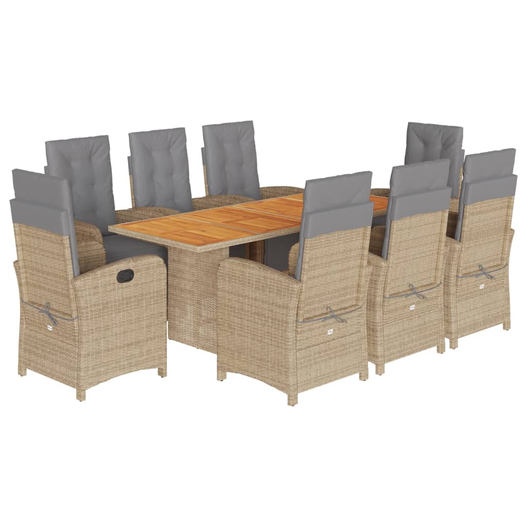 9-Delige Tuinset Met Kussens Poly Rattan 8 Beige en grijs Hout