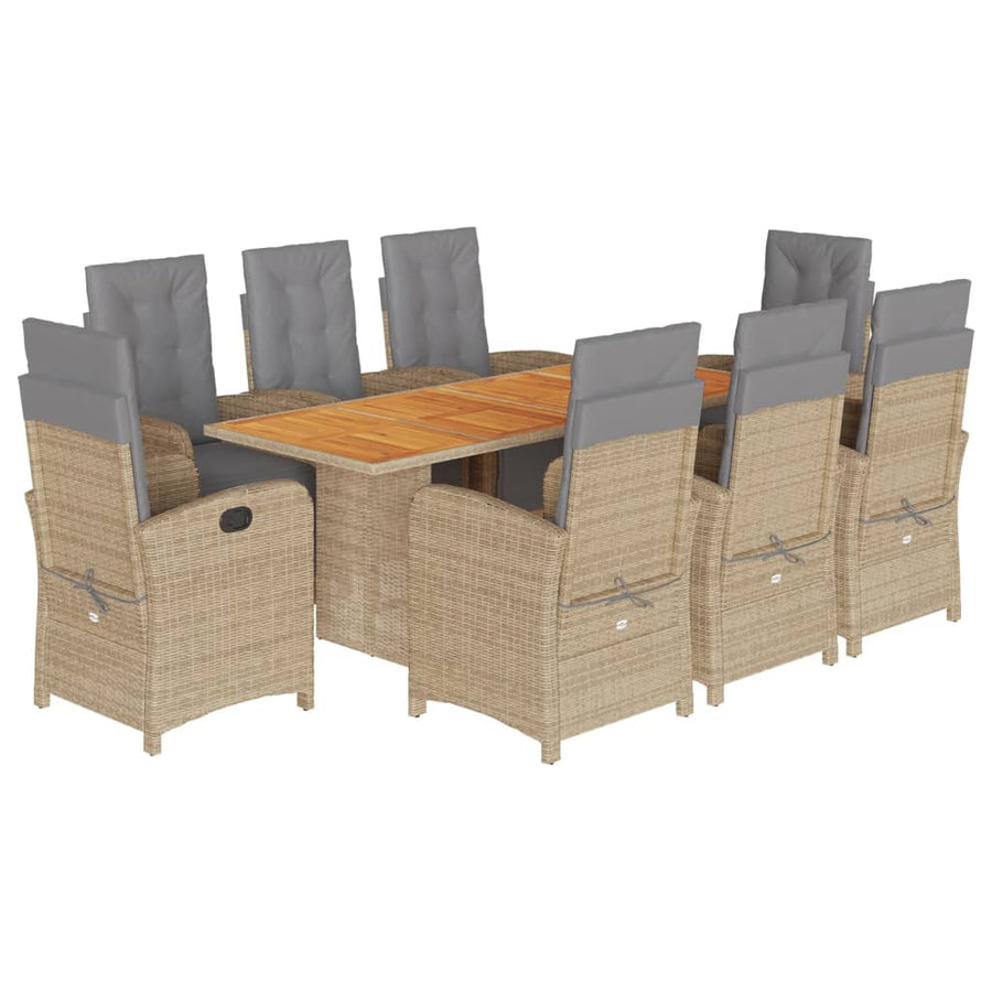 9-Delige Tuinset Met Kussens Poly Rattan 8 Beige en grijs Hout