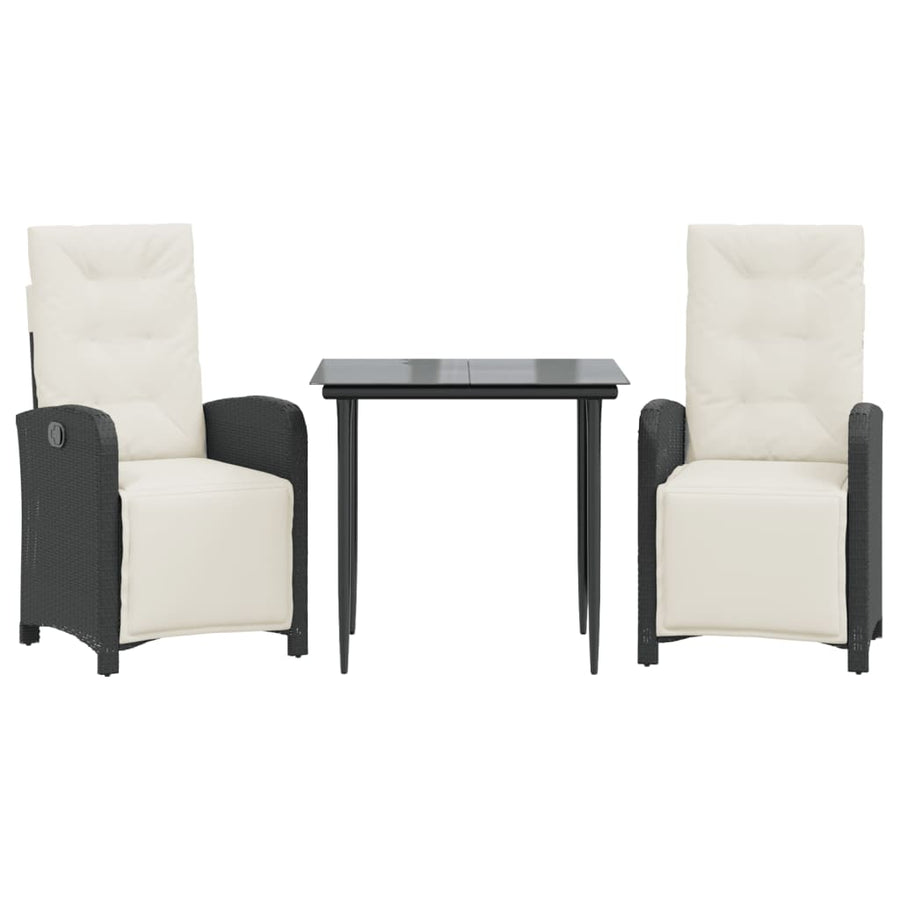 3-delige Bistroset met kussens poly rattan zwart 3 80 cm tafellengte