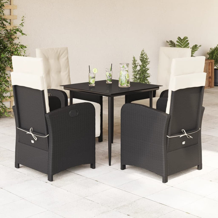 5-delige Tuinset met kussens poly rattan zwart 5 80 cm tafellengte