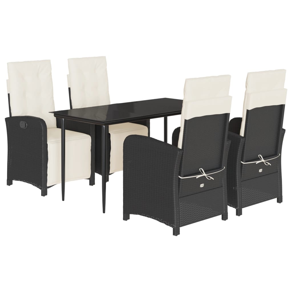 5-delige Tuinset met kussens poly rattan zwart 5 140 cm tafellengte