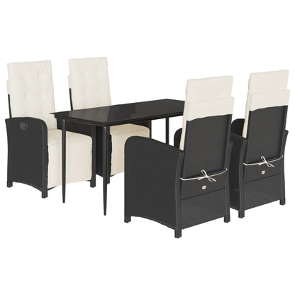 5-delige Tuinset met kussens poly rattan zwart 5 140 cm tafellengte