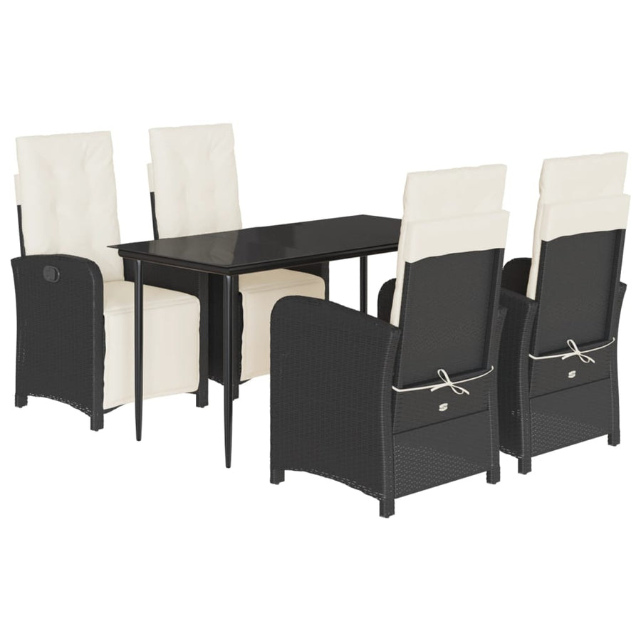 5-delige Tuinset met kussens poly rattan zwart 5 140 cm tafellengte