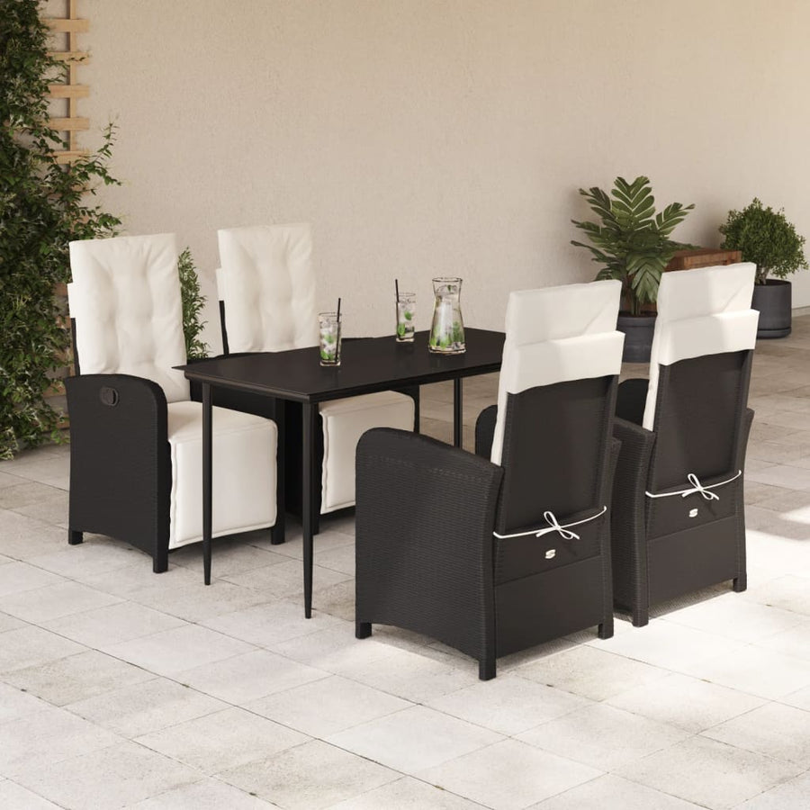 5-delige Tuinset met kussens poly rattan zwart 5 140 cm tafellengte