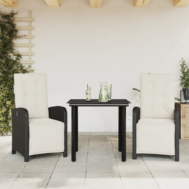 3-delige Bistroset met kussens poly rattan zwart 3 80 cm tafellengte