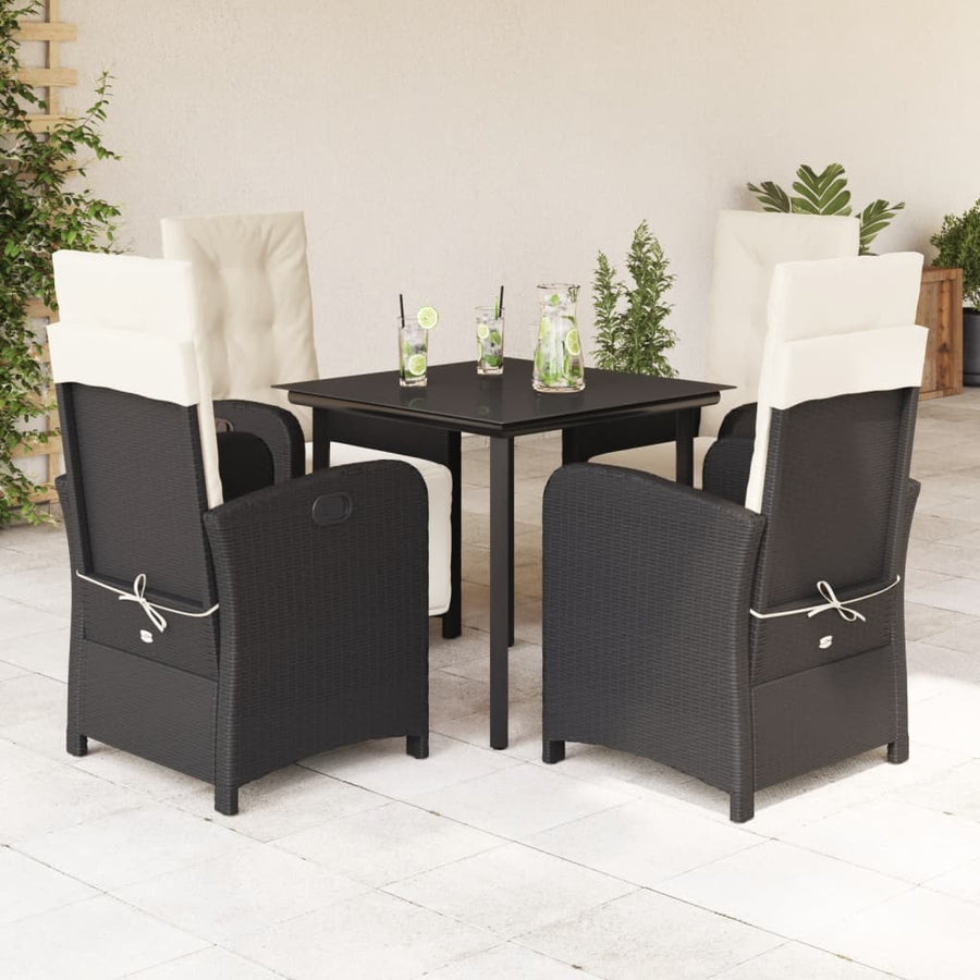 5-delige Tuinset met kussens poly rattan zwart 5 80 cm tafellengte