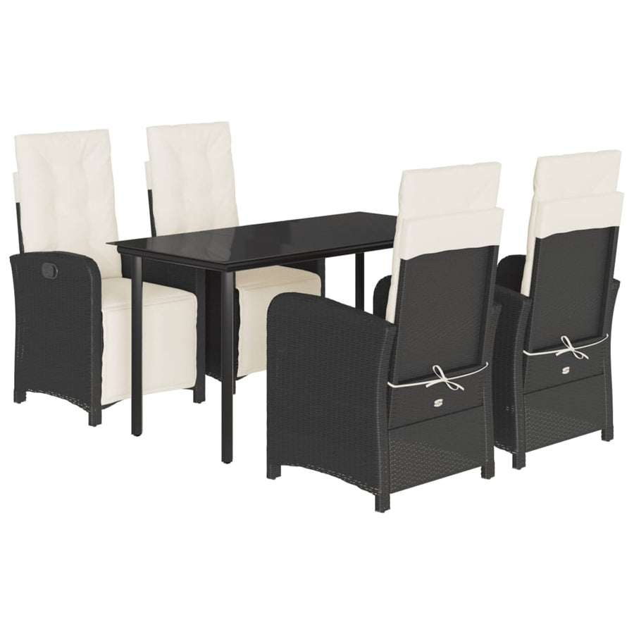 5-delige Tuinset met kussens poly rattan zwart 5 140 cm tafellengte