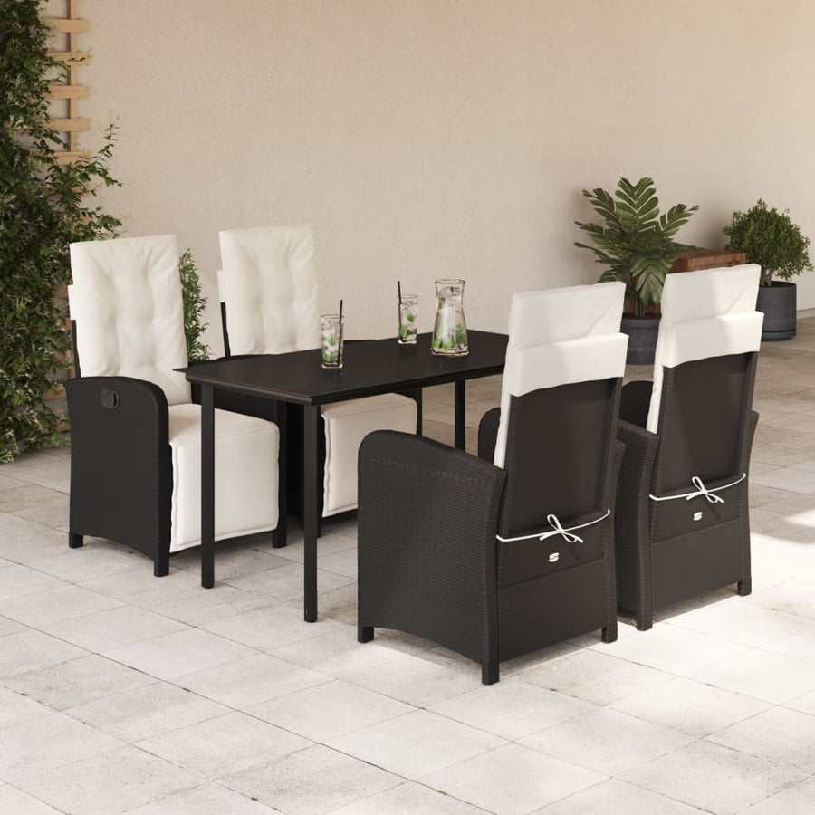 5-delige Tuinset met kussens poly rattan zwart 5 140 cm tafellengte