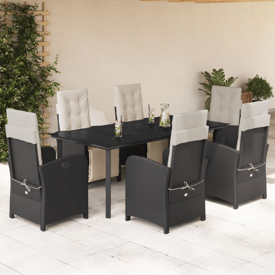 7-Delige Tuinset Met Kussens Poly Rattan Zwart 6 200 cm tafellengte