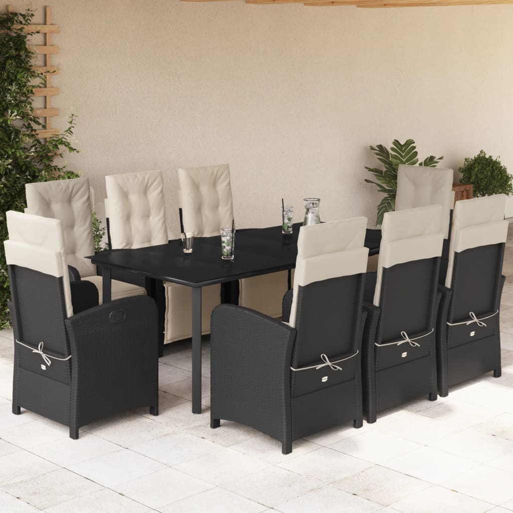 9-Delige Tuinset Poly Rattan Zwart 8 200 cm tafellengte