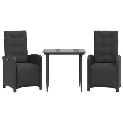 3-Delige Bistroset Met Kussens Poly Rattan Zwart