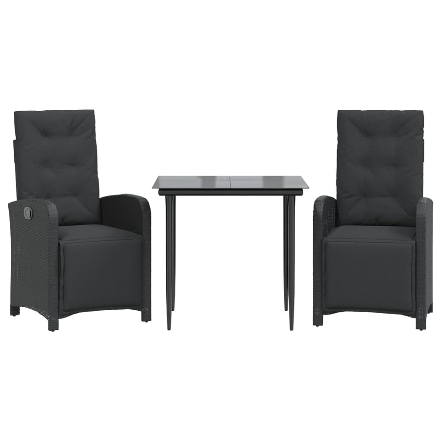 3-Delige Bistroset Met Kussens Poly Rattan Zwart